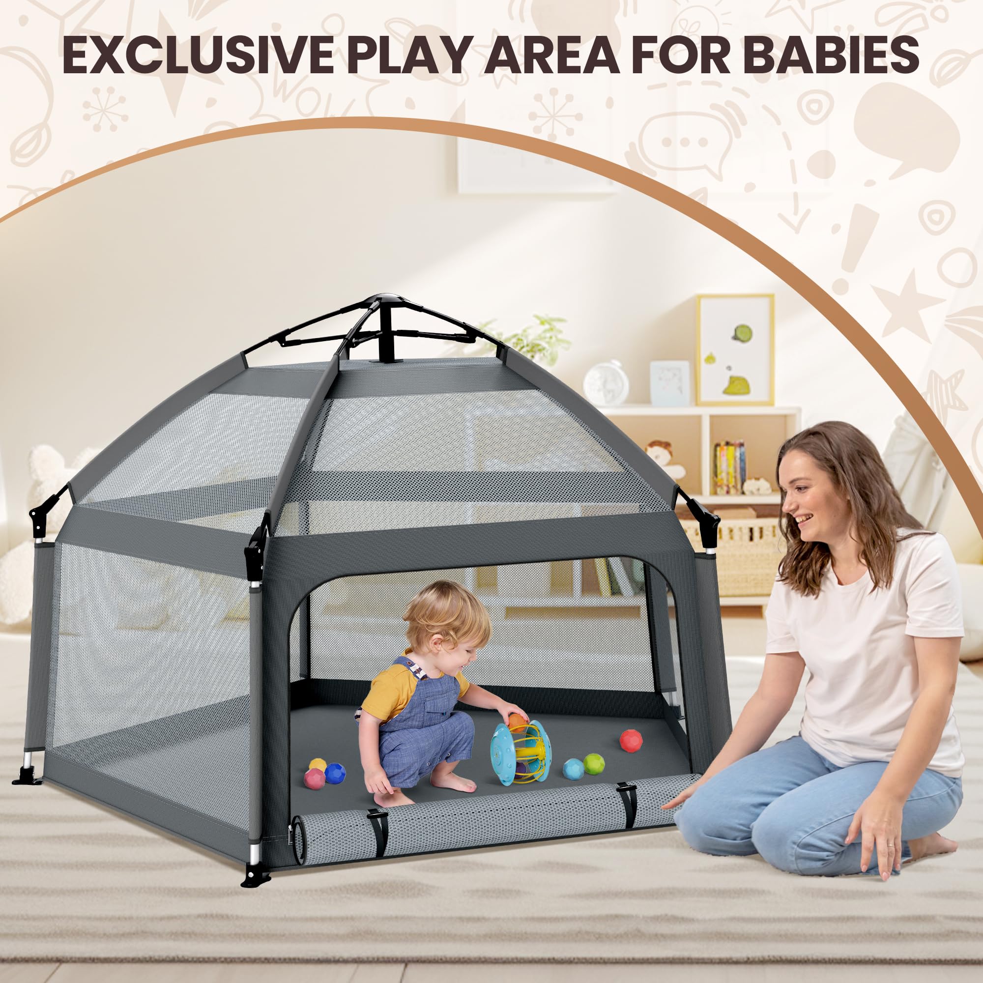 UPHUNAL large unfolded play area 61.3 by 47.2 inches