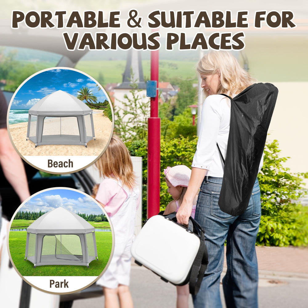 UPHUNAL beach ready setup creates a shaded, safe space by the water
