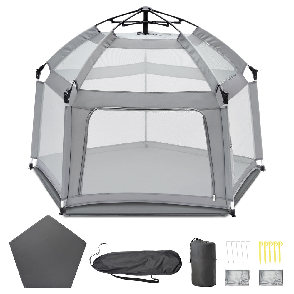 UPHUNAL portable baby playpen with inflatable mattress provides a cushioned space for comfy play