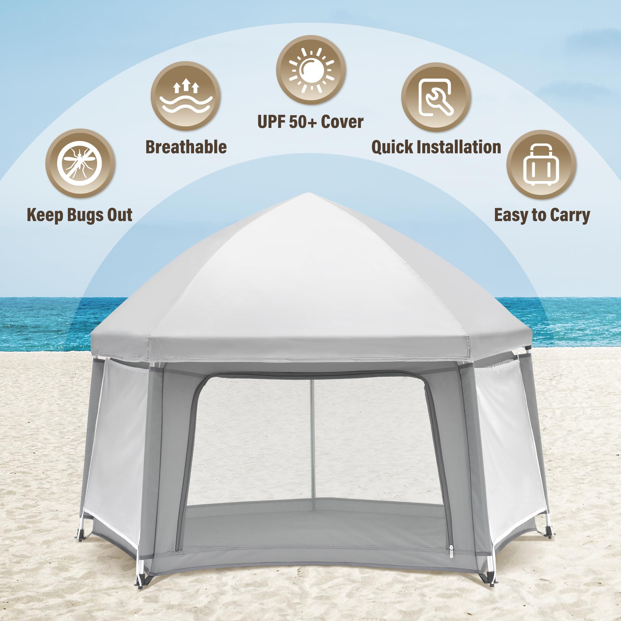 UPHUNAL portable baby playpen sunshade offers shaded comfort during outdoor adventures