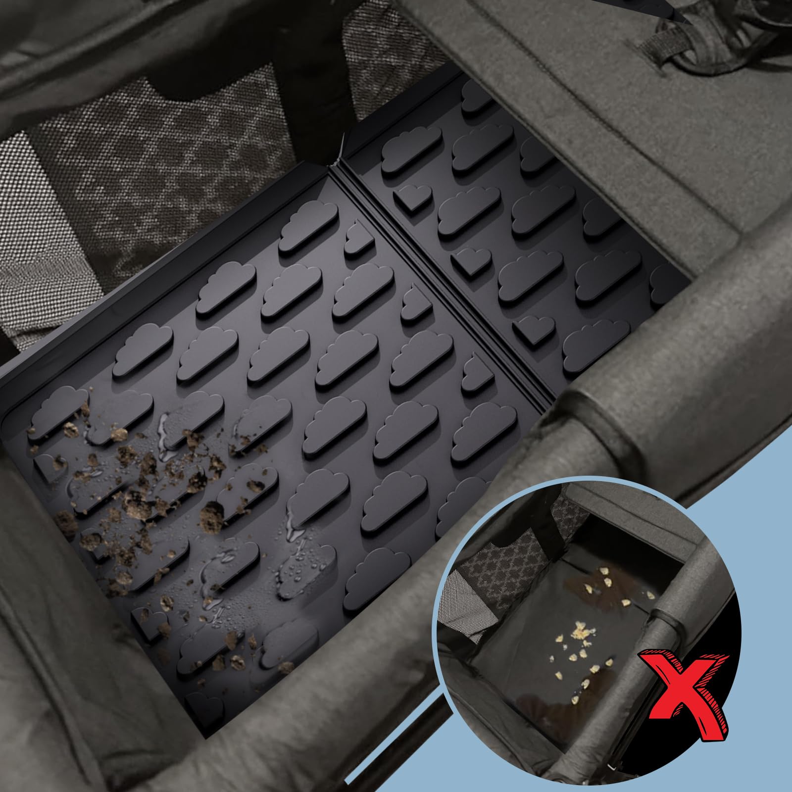 Upifen silicone mat folds neatly for wagon storage after use.