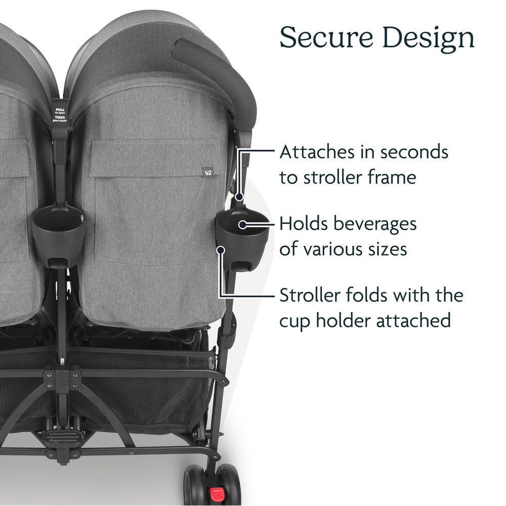 UPPAbaby Cup Holder folds with stroller for compact storage.