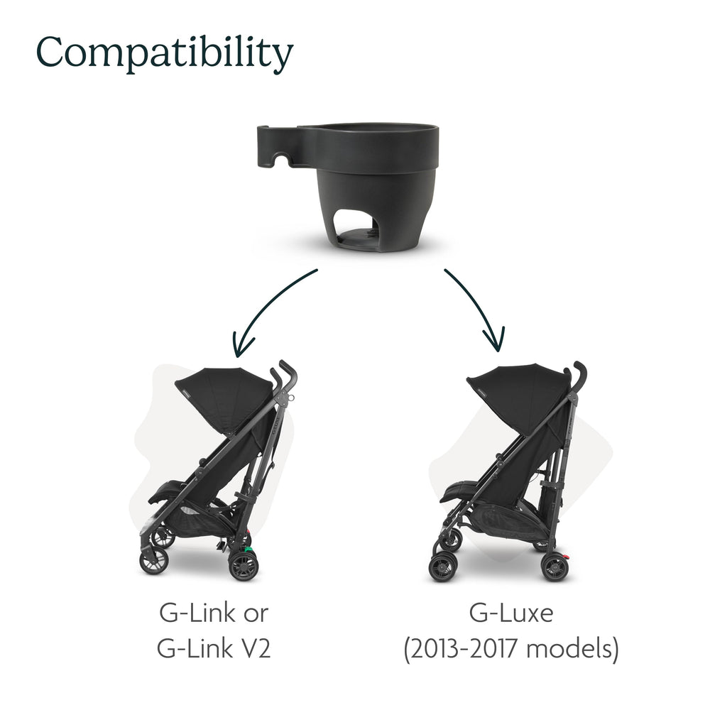 UPPAbaby Cup Holder accommodates various beverage shapes for on-the-go hydration.