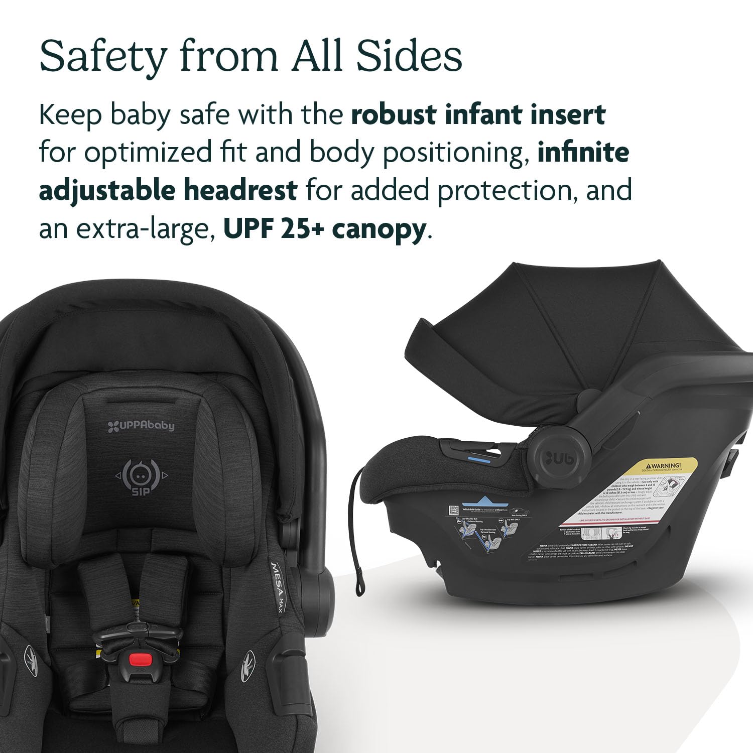 UPPAbaby Mesa Max side ventilation and canopy boost airflow and sun protection