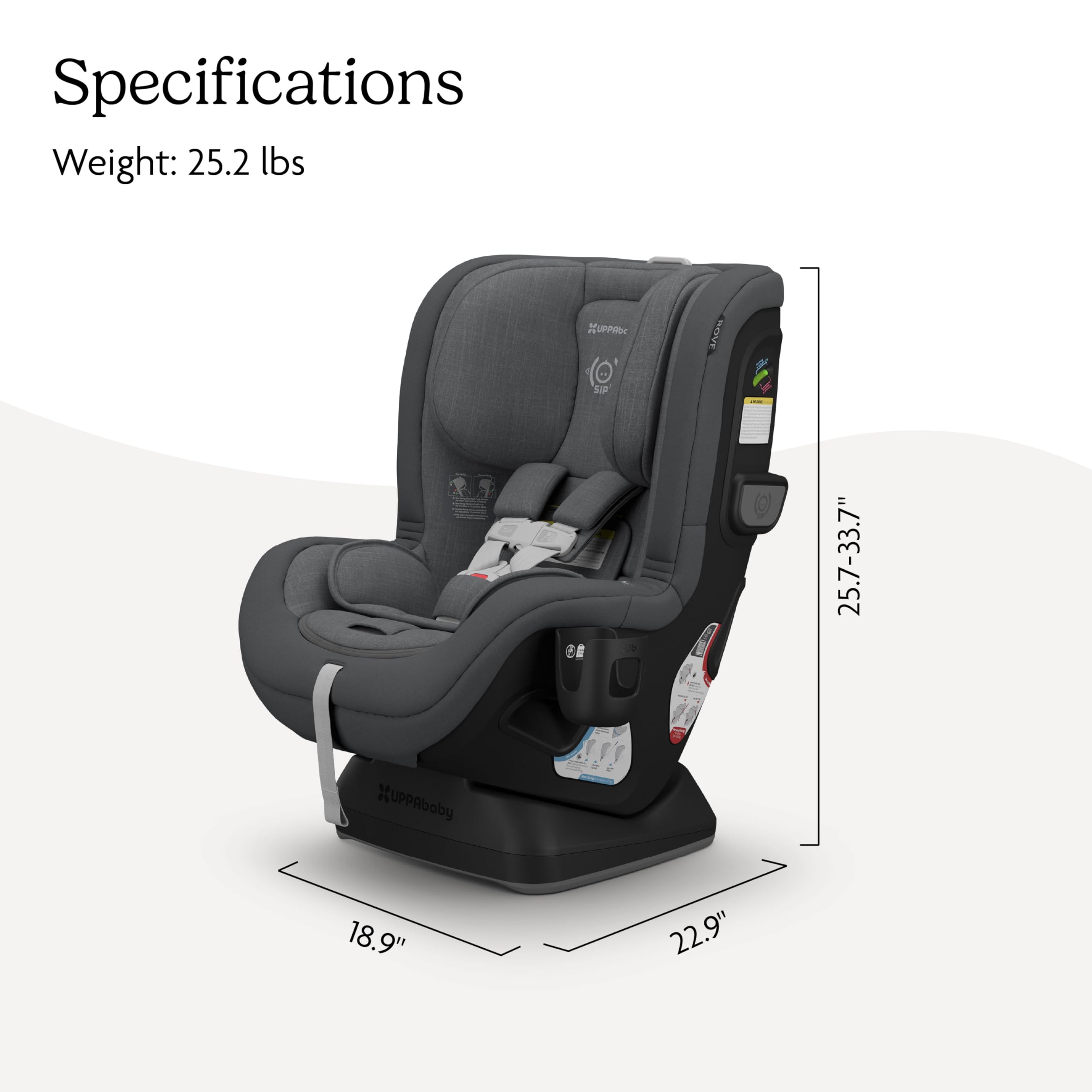 UPPAbaby Rove multi-directional tether reduces seat rotation during impact.