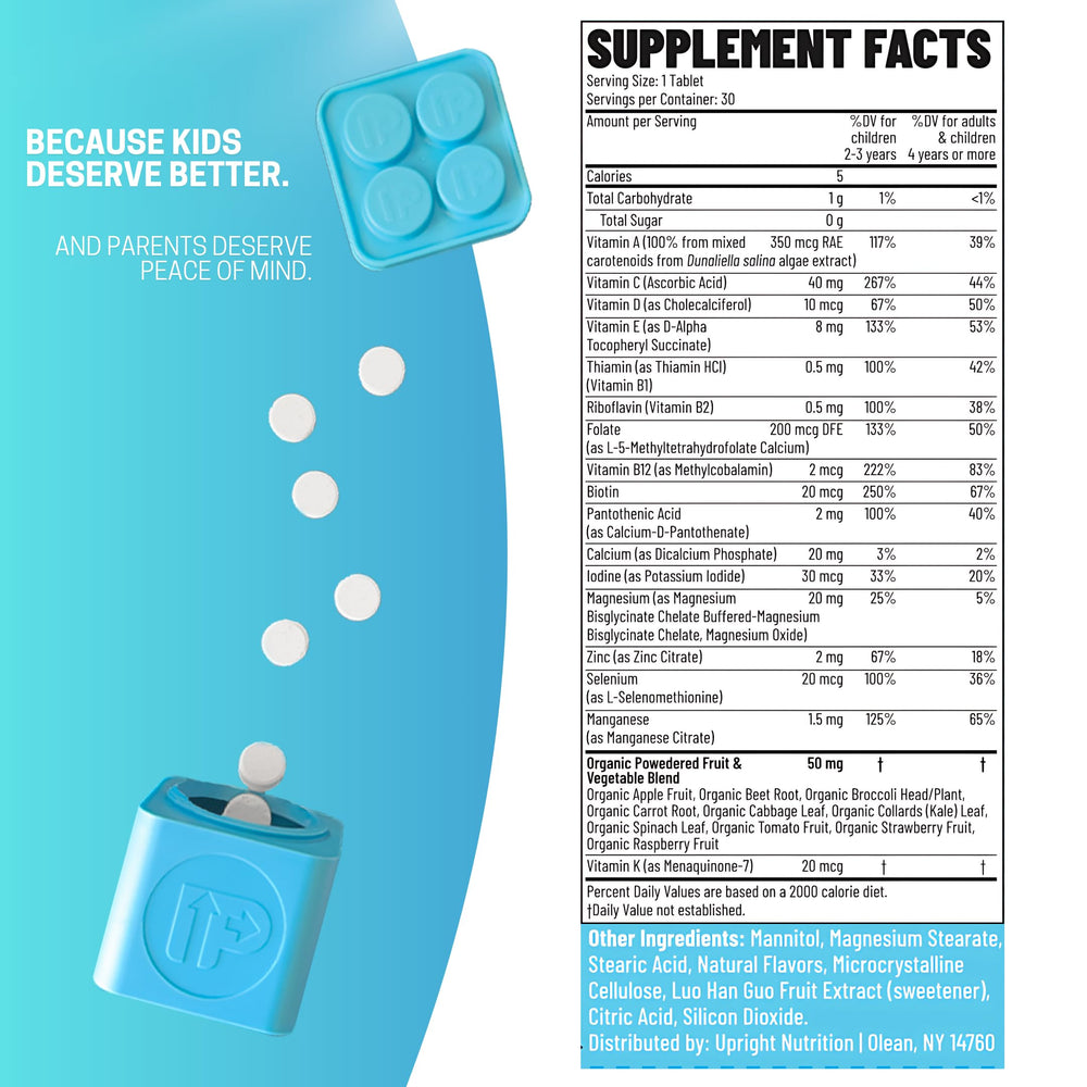 Upright Nutrition 17-nutrient panel shows vitamins and minerals at a glance.