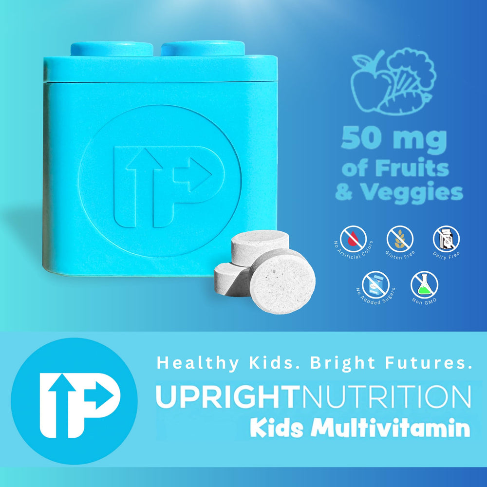 Upright Nutrition fruit-vegetable blend label highlights added nutrition per serving.