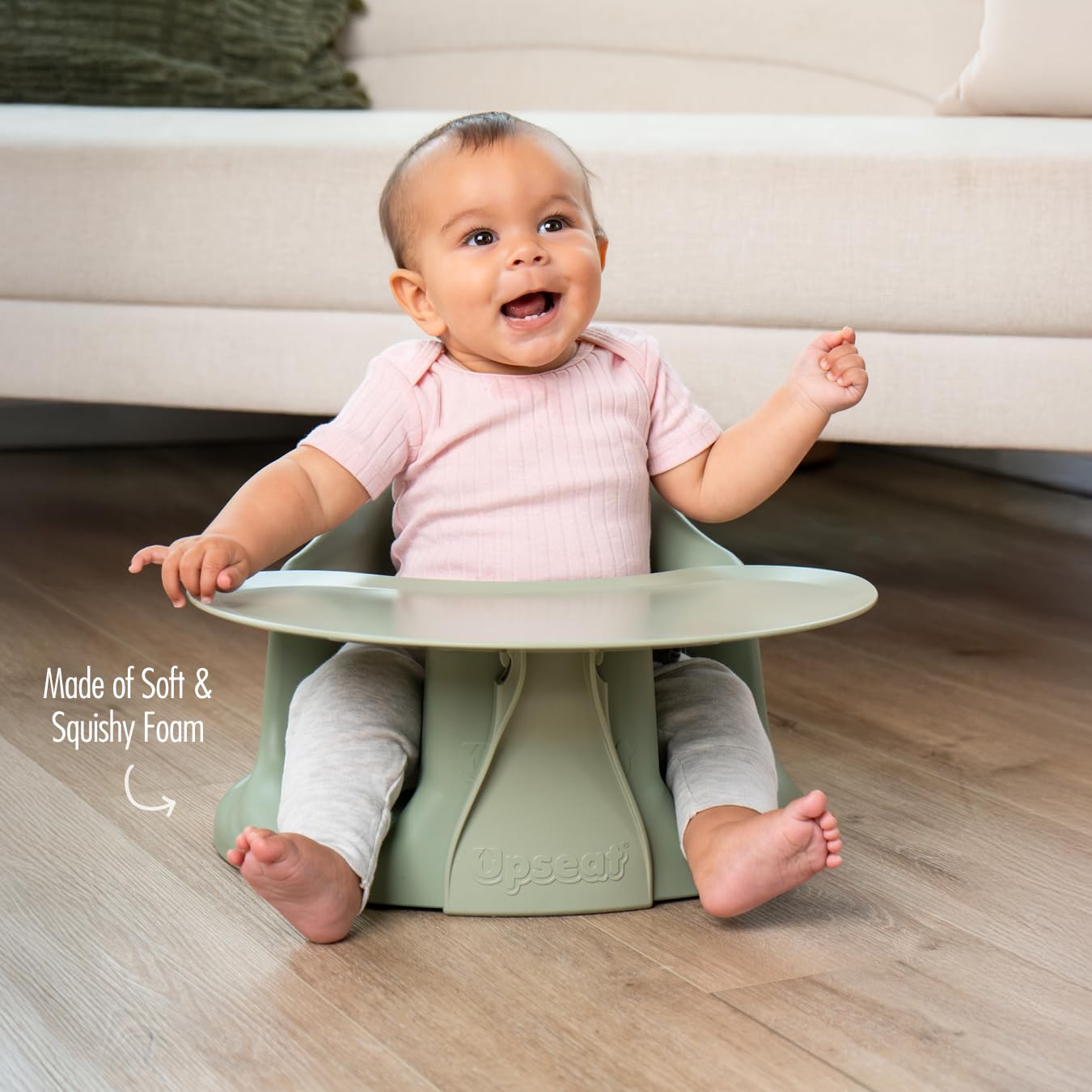 Upseat booster seat with tray for easy meals and snacks.