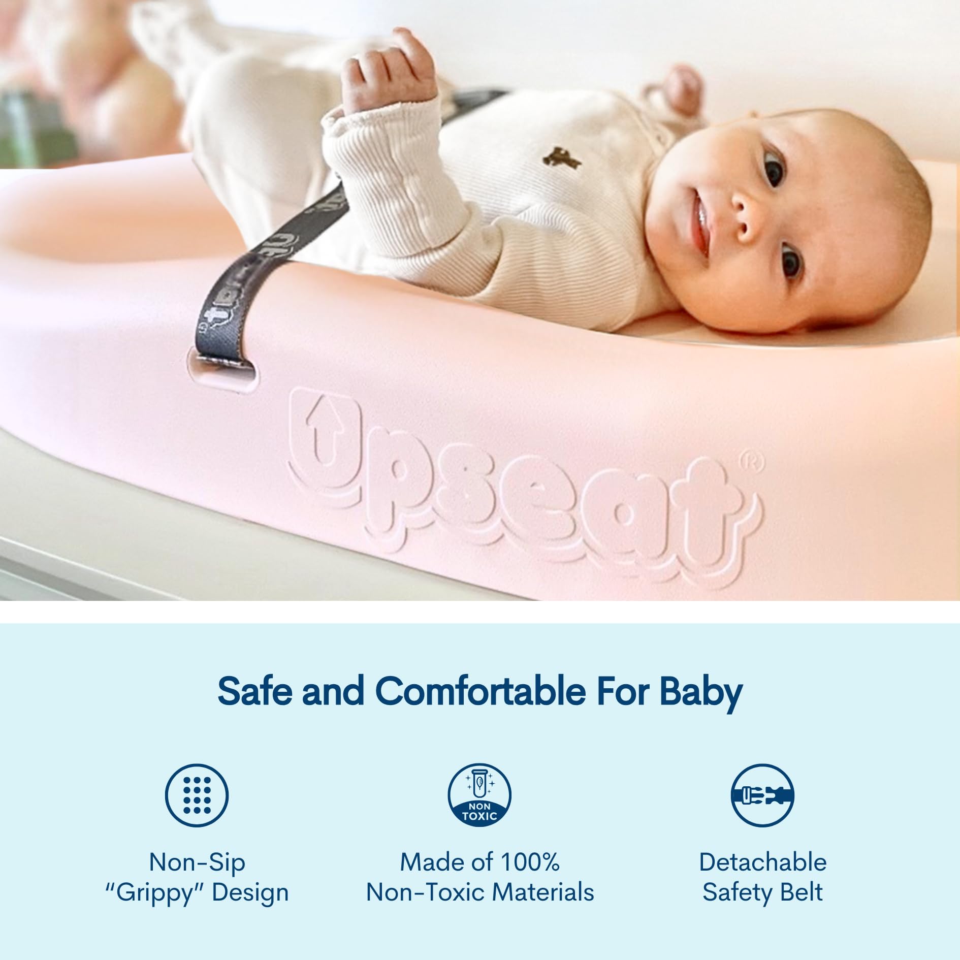 Upseat changing pad pink variant made in Canada signals trusted quality.