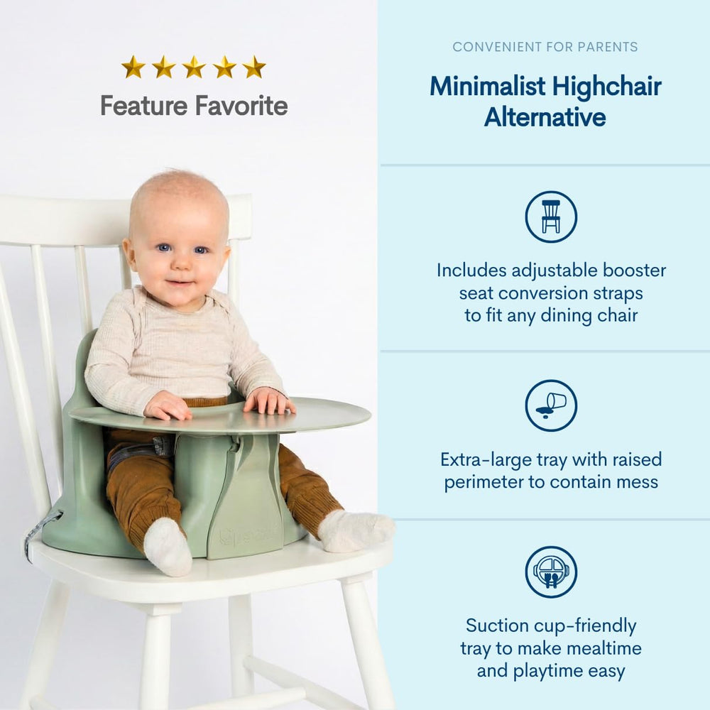 Upseat tray extended design provides extra space for feeding and play.