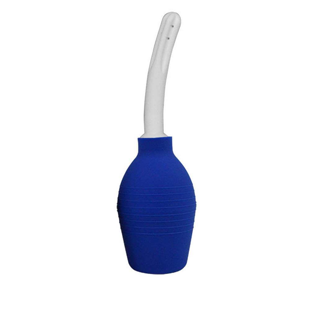 UPSTORE blue curved silicone enema bulb offers 310 ml capacity for home use.