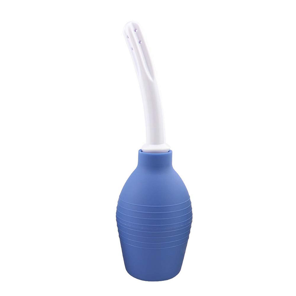 UPSTORE blue enema bulb with flat bottom stays stable during use.