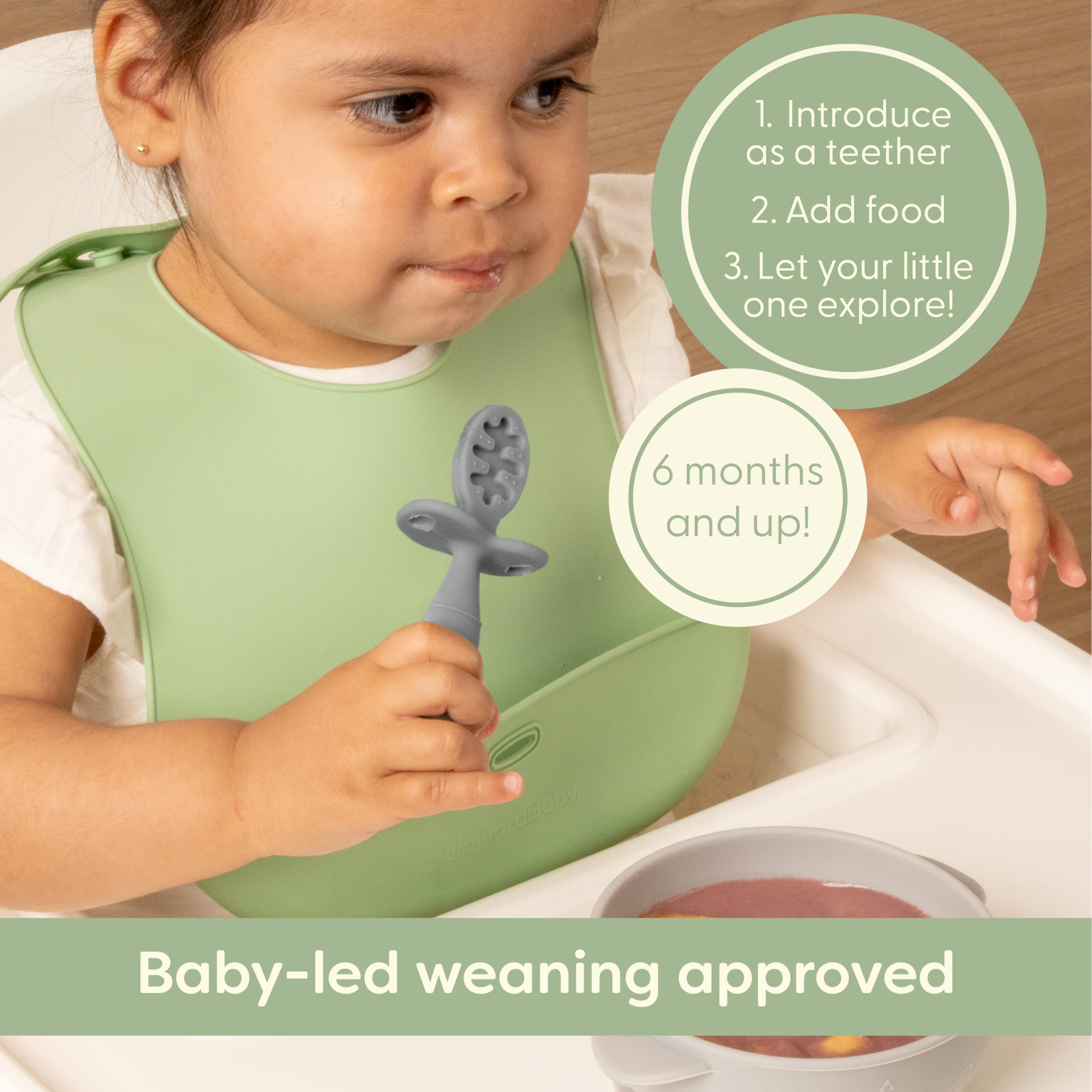 UpwardBaby BLW-friendly spoon with textured head for gum stimulation.