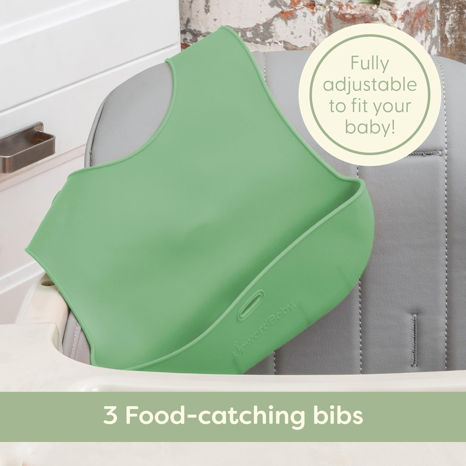 UpwardBaby mealtime setup shows modern neutral design.