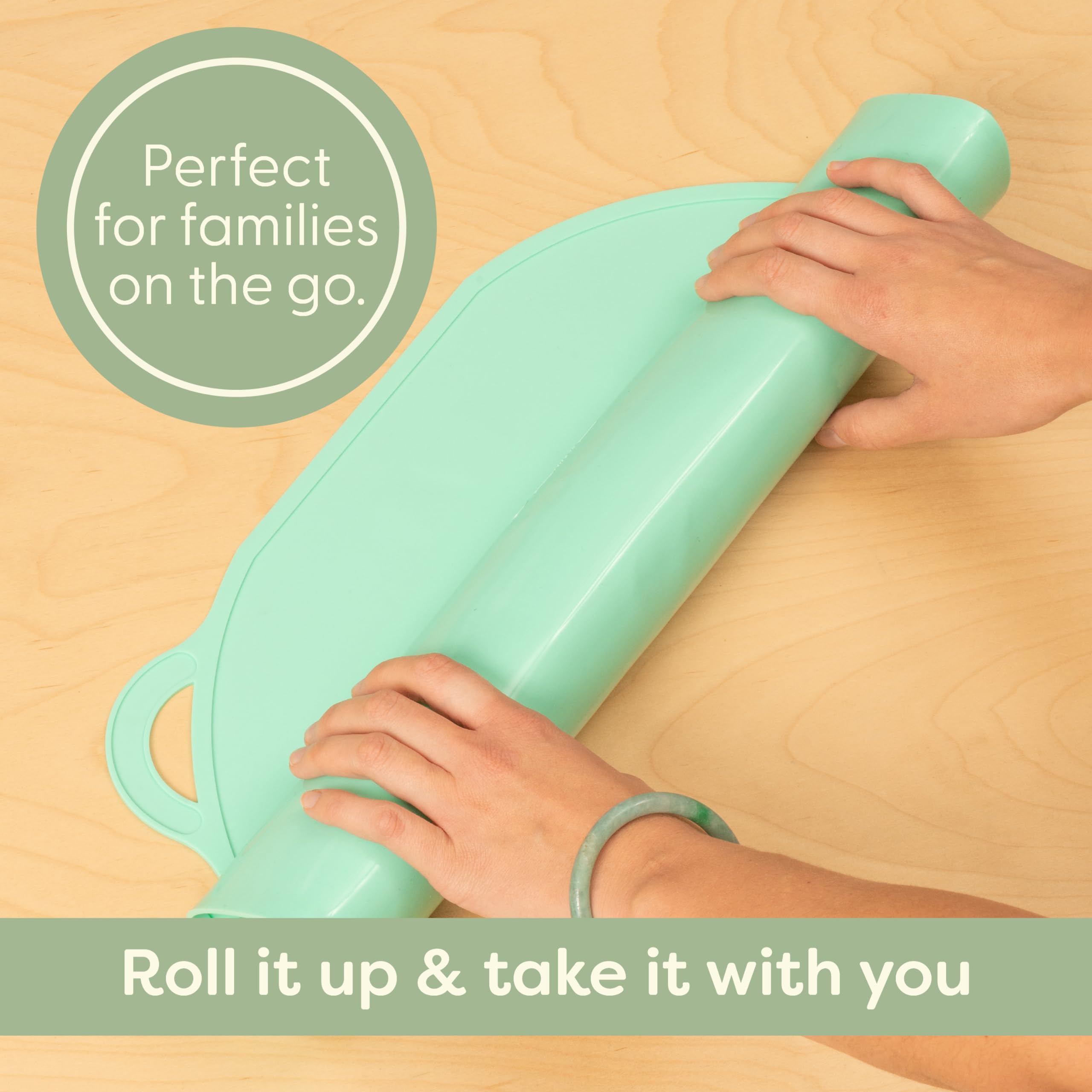 UpwardBaby placemat catching crumbs and spills for cleaner surfaces