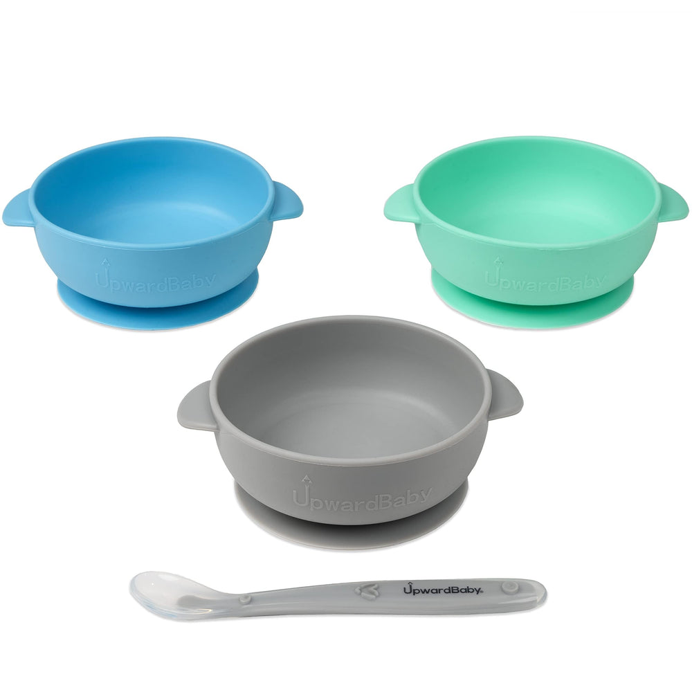 UpwardBaby silicone suction bowls set for mess-free toddler meals.
