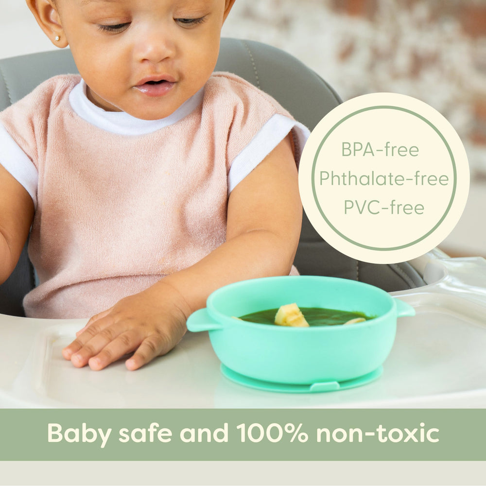 UpwardBaby silicone spoon with easy-grip handle for self-feeding.