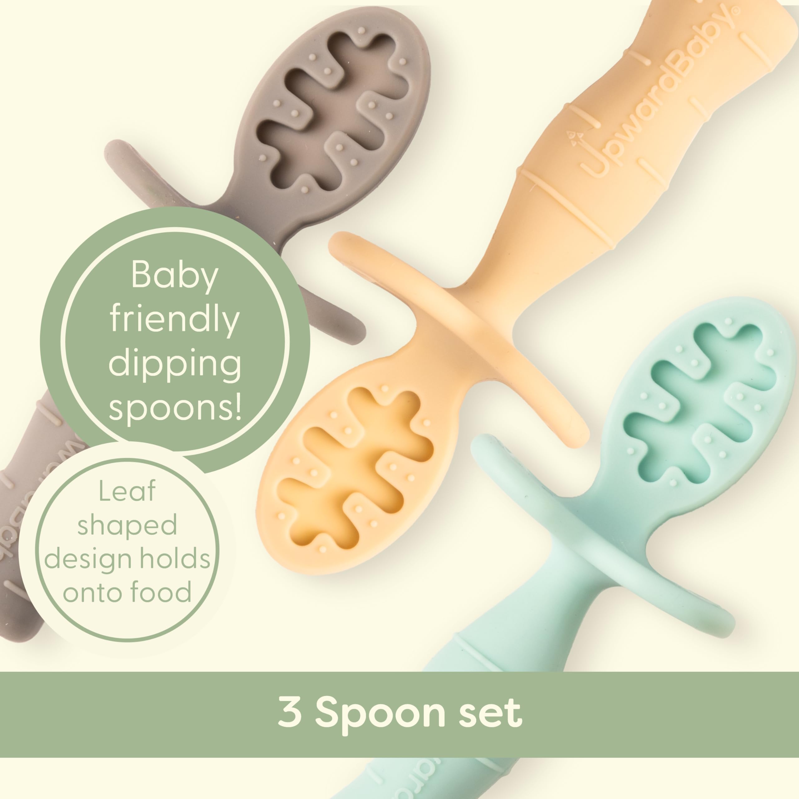 UpwardBaby silicone spoons with anti-choke barrier for safer feeding.
