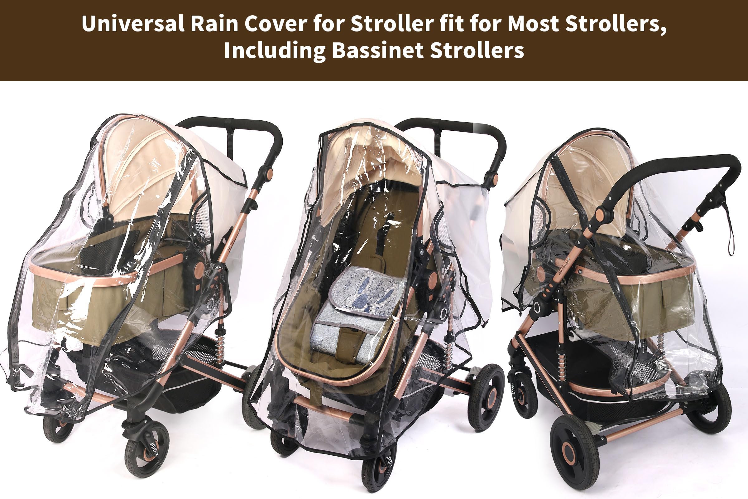 UQBEUQ rain cover clear view panel keeps baby visible during strolls.