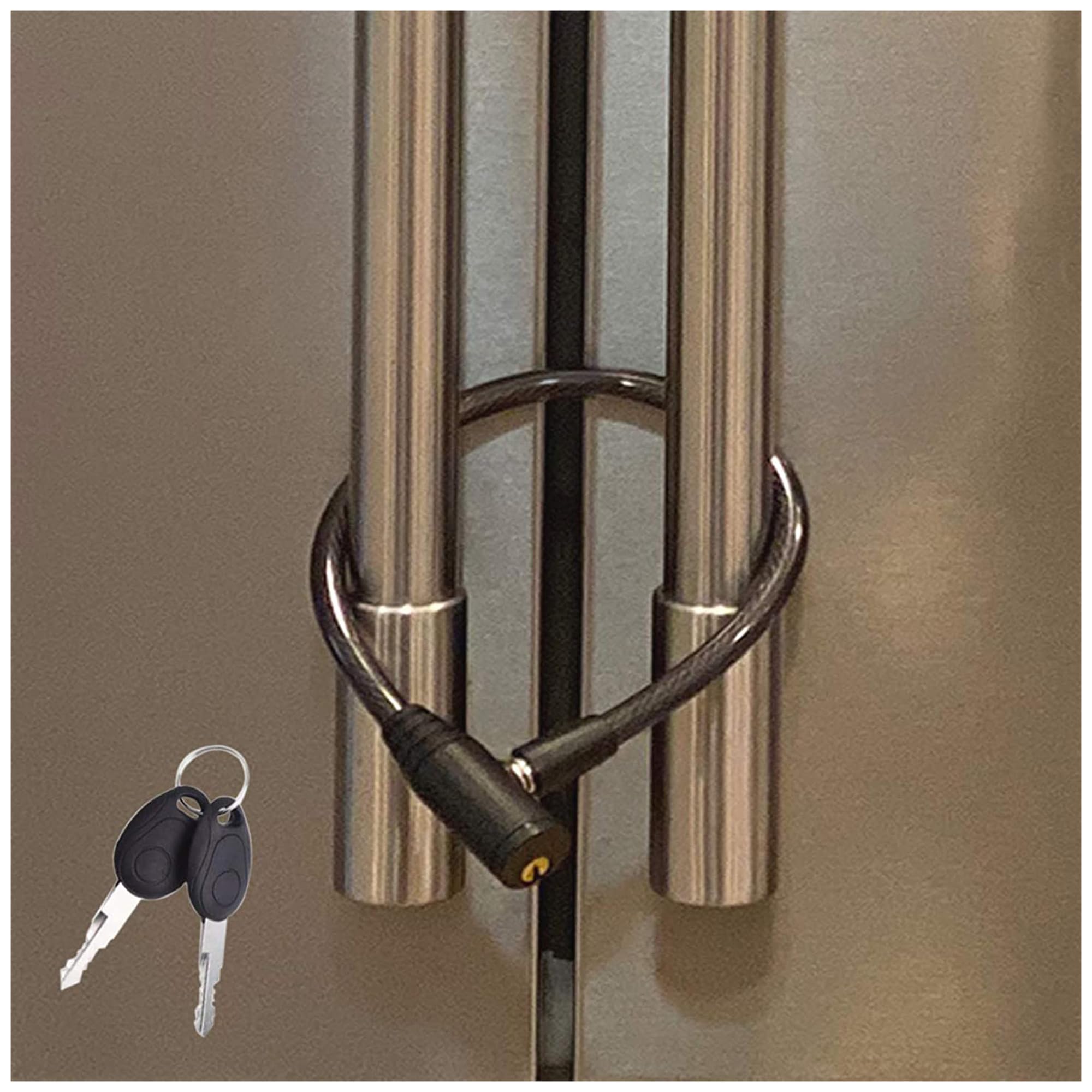 Urban August fridge lock front view secures access while blending with kitchen decor