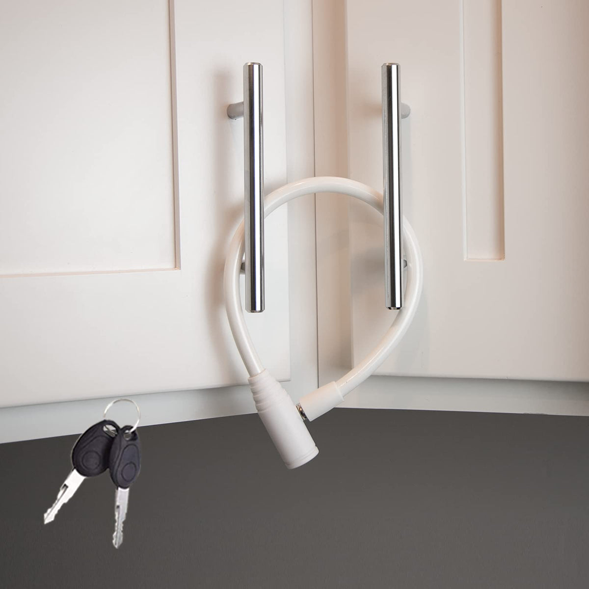 Urban August fridge lock on side-by-side doors, enhancing family safety