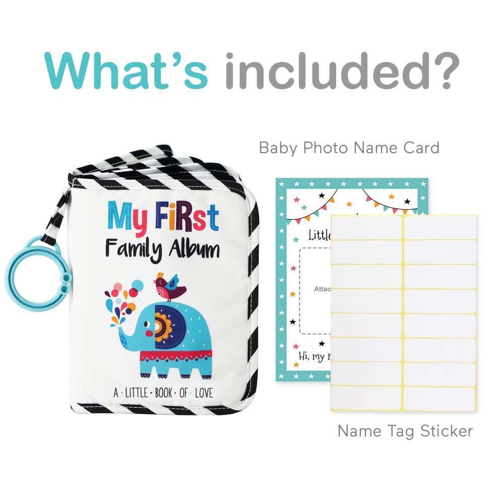 Urban Kiddy soft fabric photo album pages inviting tactile exploration for curious hands.