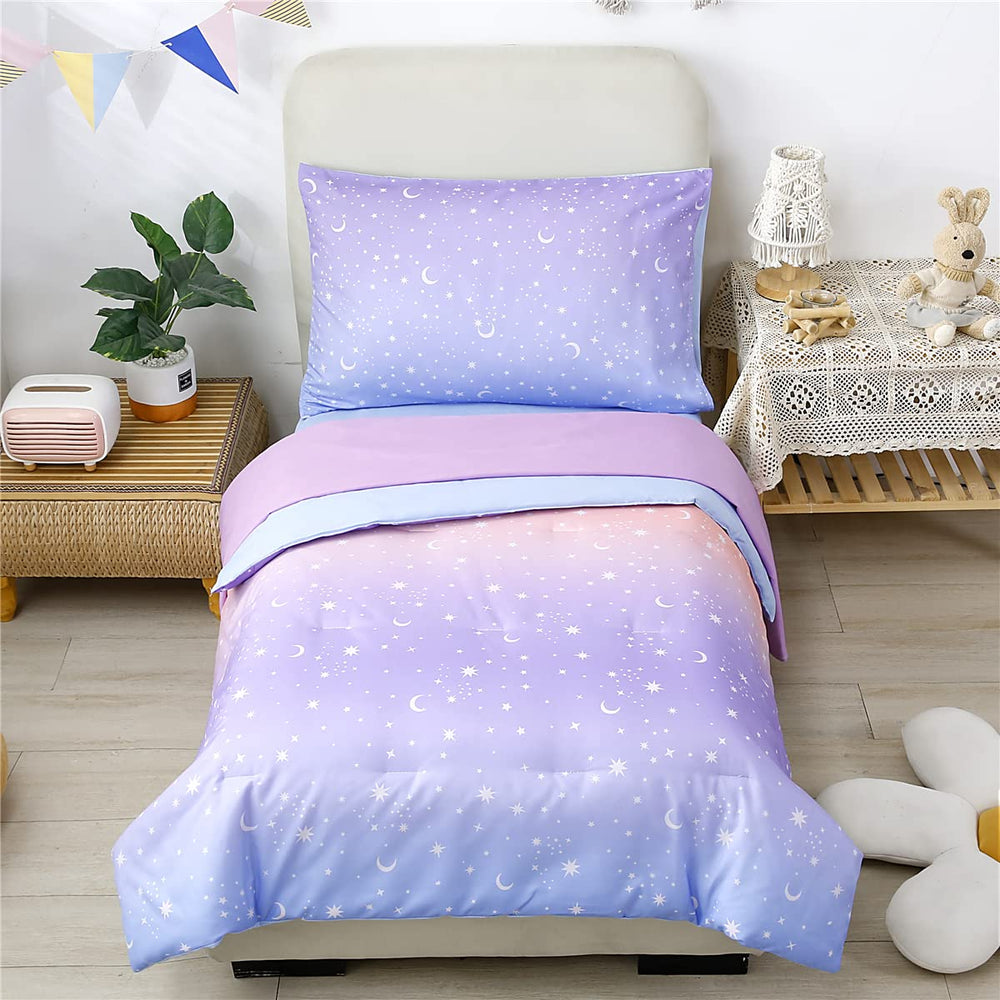 URBONUR glitter gradient stars toddler bedding set overall view, cozy and kid friendly for bedtime