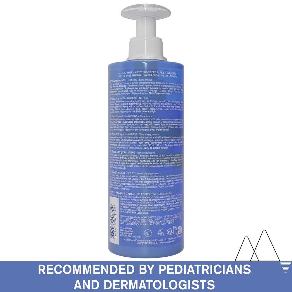 Uriage Baby 1st Cleansing Water packaging and bottle designed for newborn skincare.