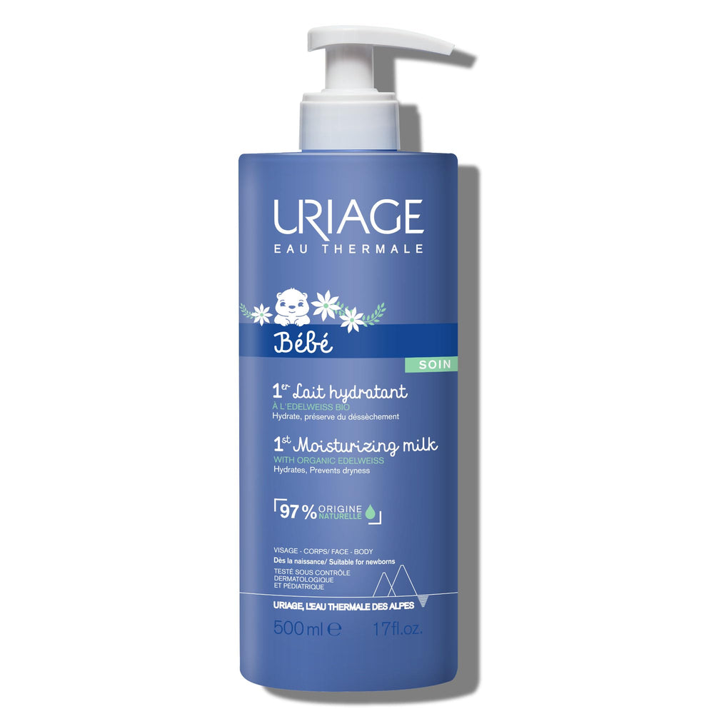 Uriage Baby Daily Moisturizing Lotion bottle showing light daily hydration for delicate newborn skin