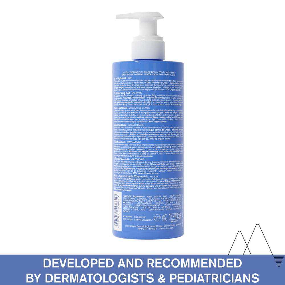 Packaging for Uriage Baby Daily Moisturizing Lotion designed for family safe daily use
