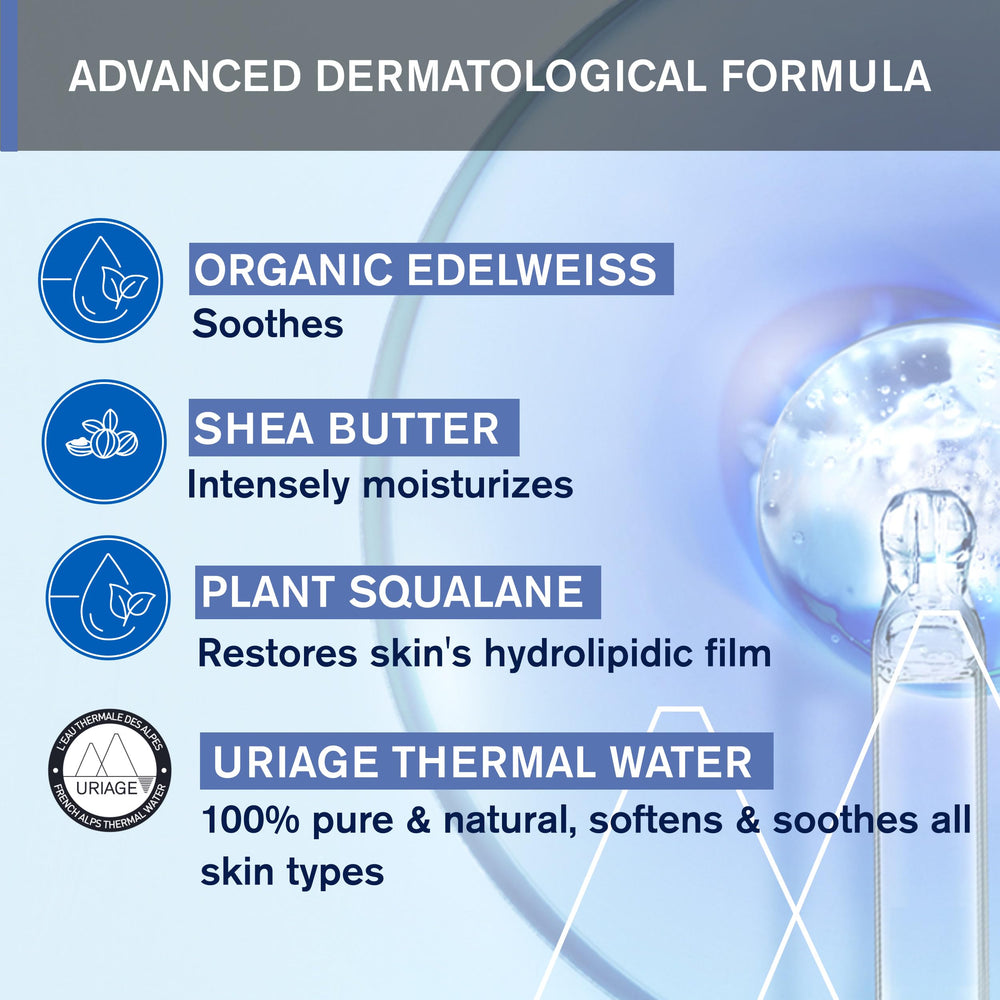 Uriage Baby Daily Moisturizing Lotion with Shea Butter illustrating nourishing ingredients