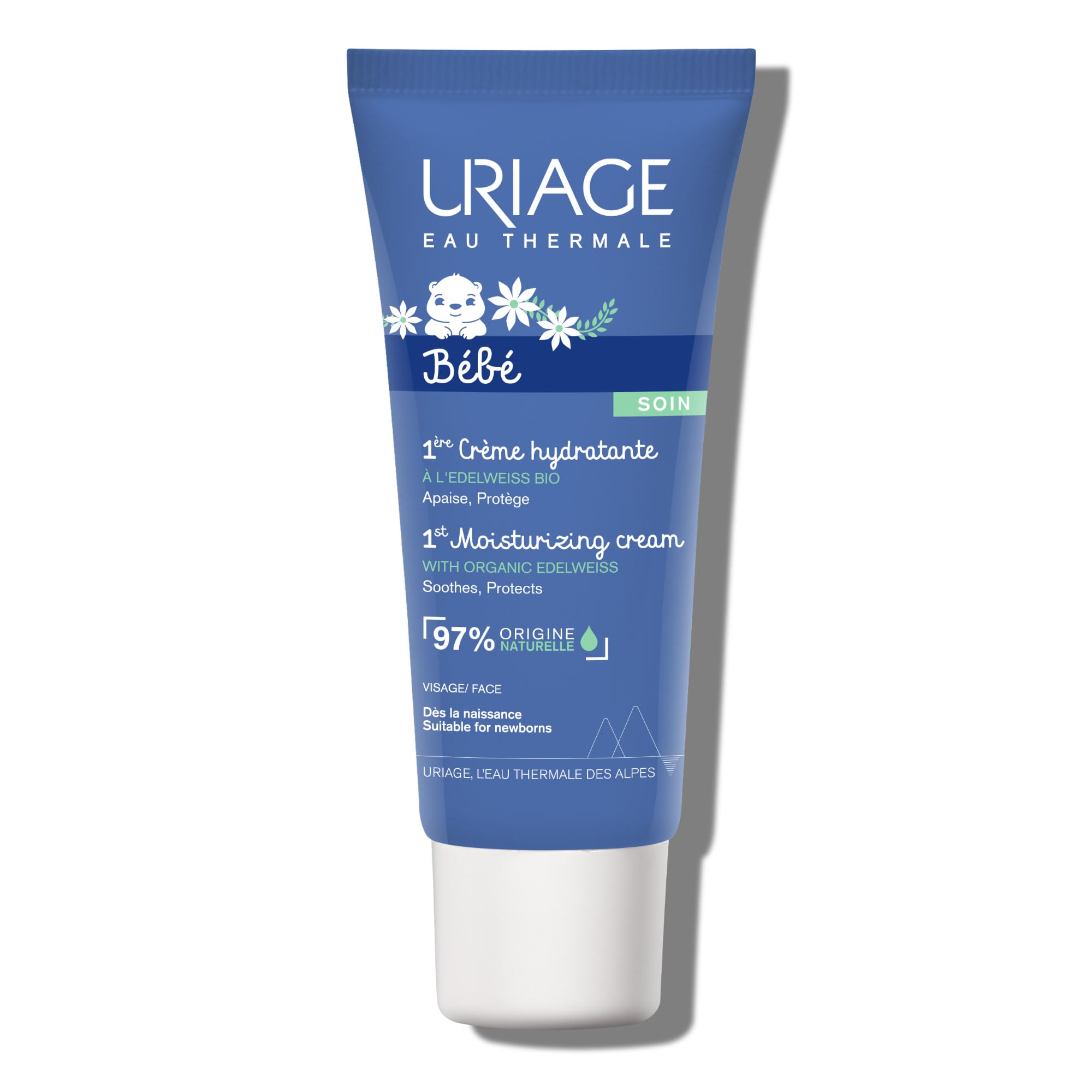 Uriage Baby Moisturizing Cream packaging shown for newborn skincare routine