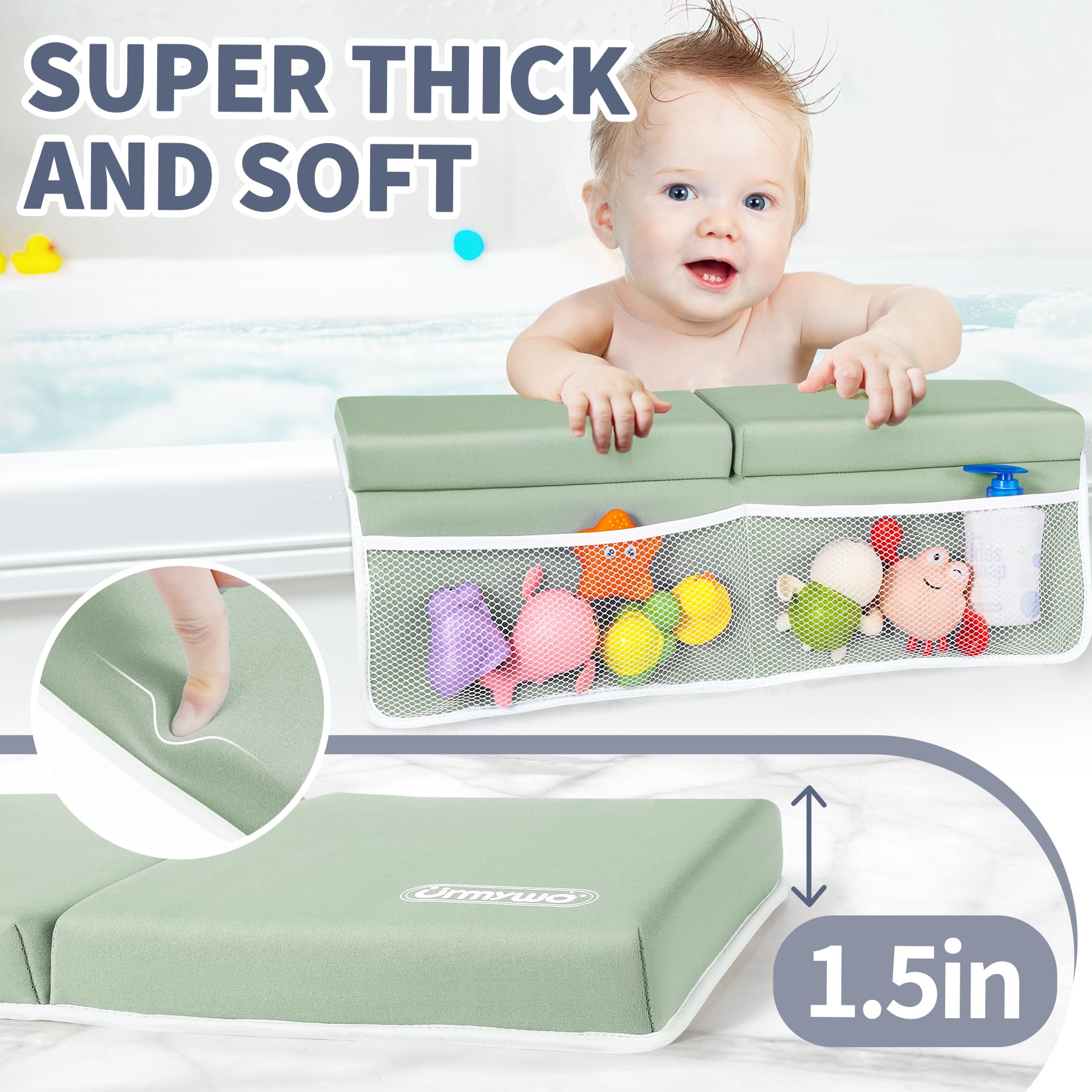 URMYWO anti slip kneeler with toy organizer pocket for bath time