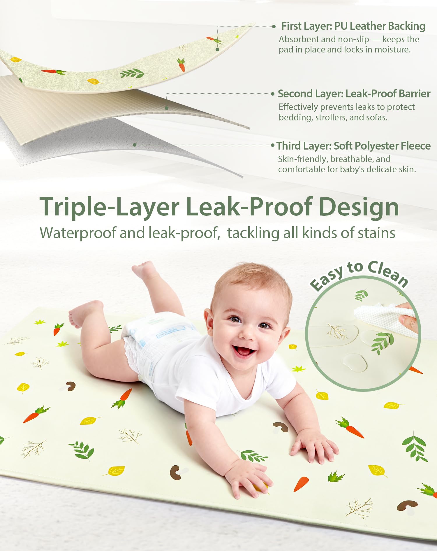 URMYWO changing pad with carrot-pattern design adds stylish, practical appeal.