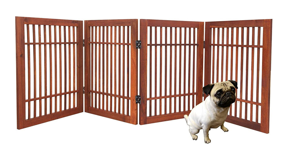 Urnporium acacia wood dog gate highlights durable indoor outdoor barrier