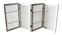 Urnporium folding acacia pet gate demonstrates versatile indoor-outdoor containment.