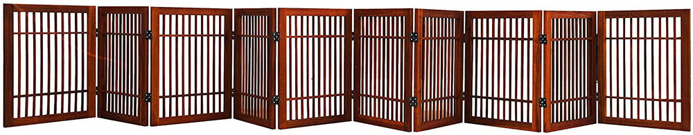 Urnporium Pet Gate in Acacia wood, fully assembled for quick setup.
