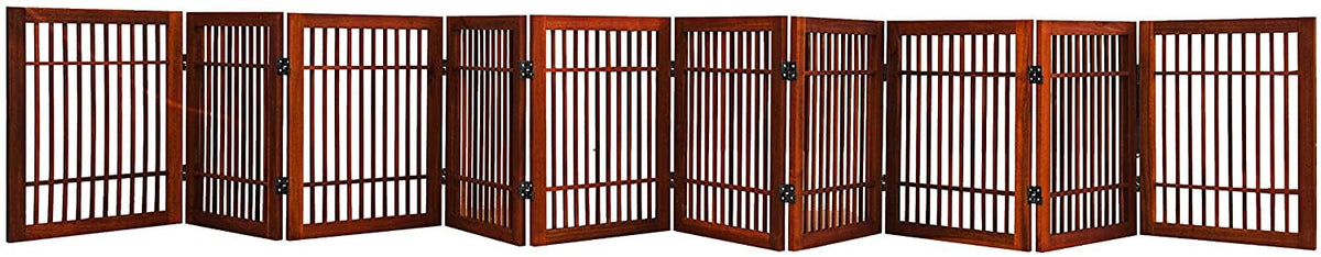 Urnporium Pet Gate in Acacia wood, fully assembled for quick setup.