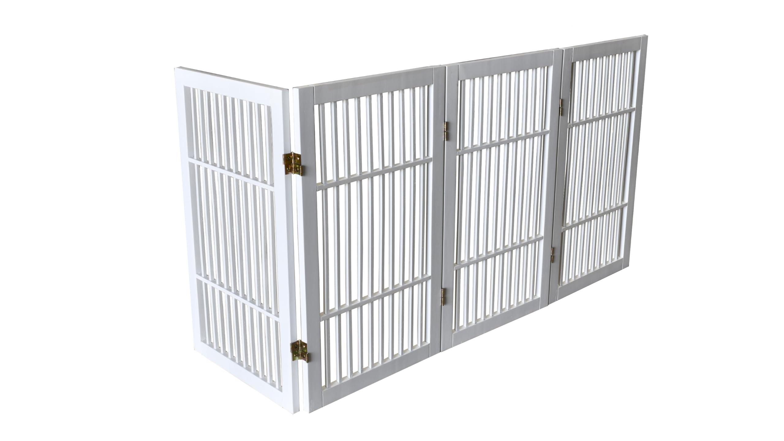 Urnporium white 30-inch gate secures larger pets in hallways.
