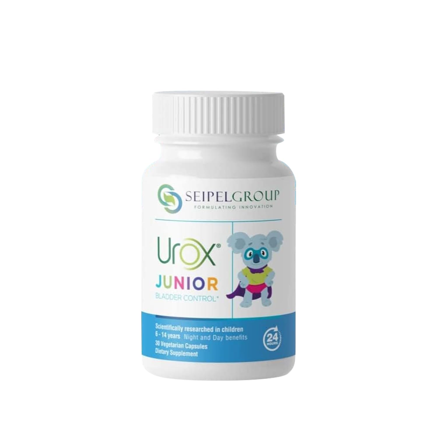 UROX Junior bottle label showing trusted herbal bladder support for kids
