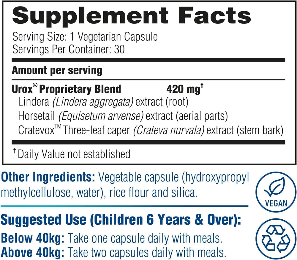 UROX Junior child taking a capsule with water, easy administration