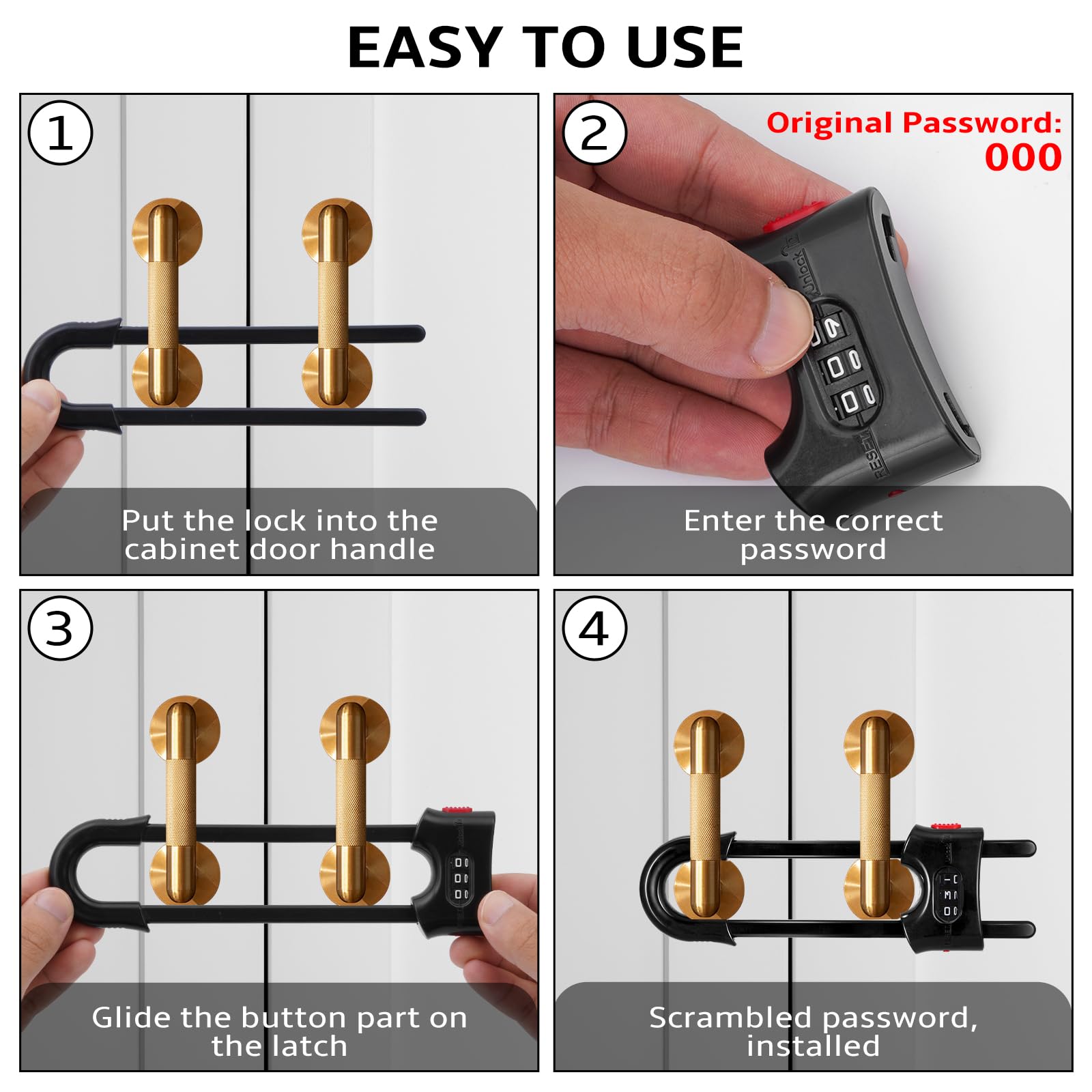URYAZO ABS plastic lock closeup, emphasizing odorless, durable material.