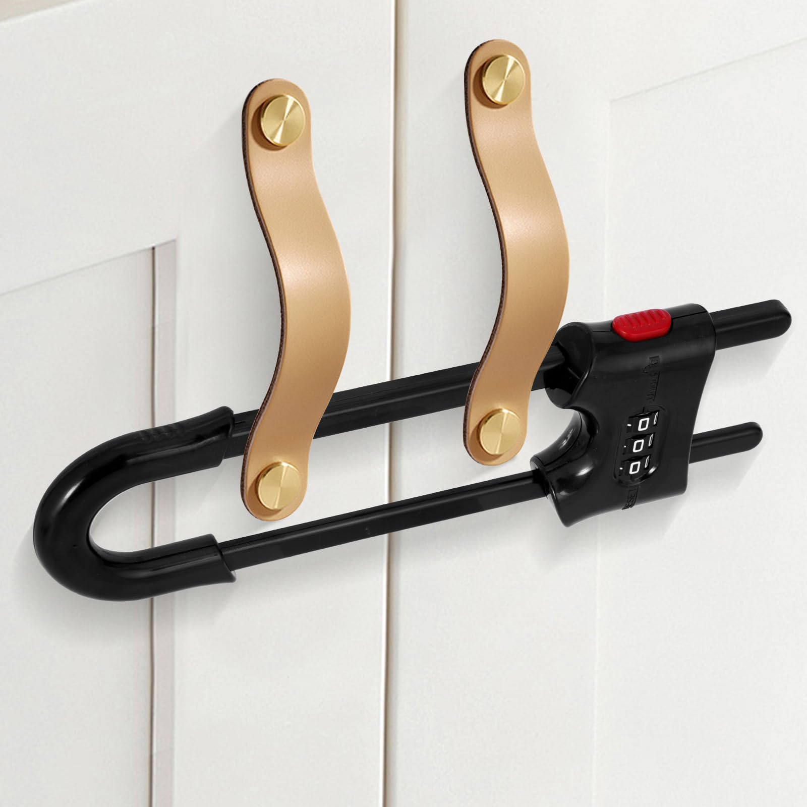 URYAZO cabinet lock in use on a cupboard door for child safety.