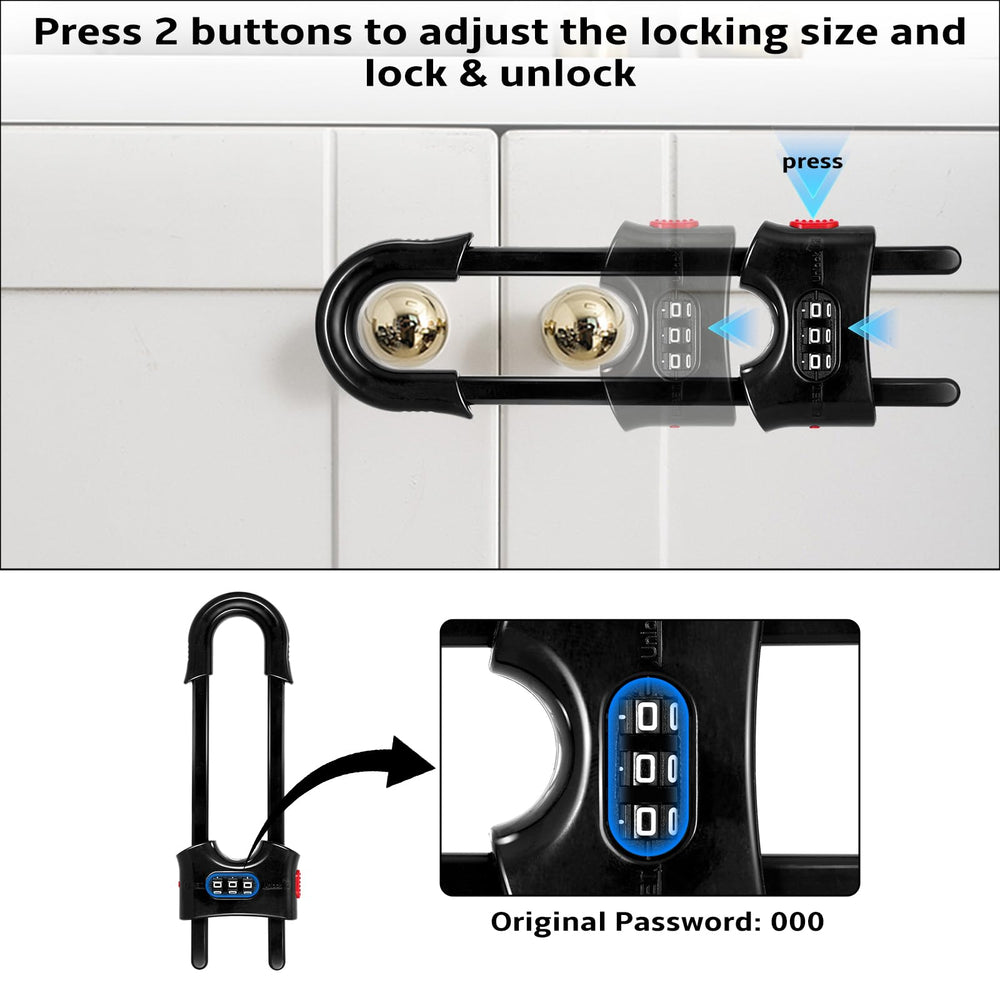 URYAZO dual-button lock closeup highlighting coded safety mechanism.