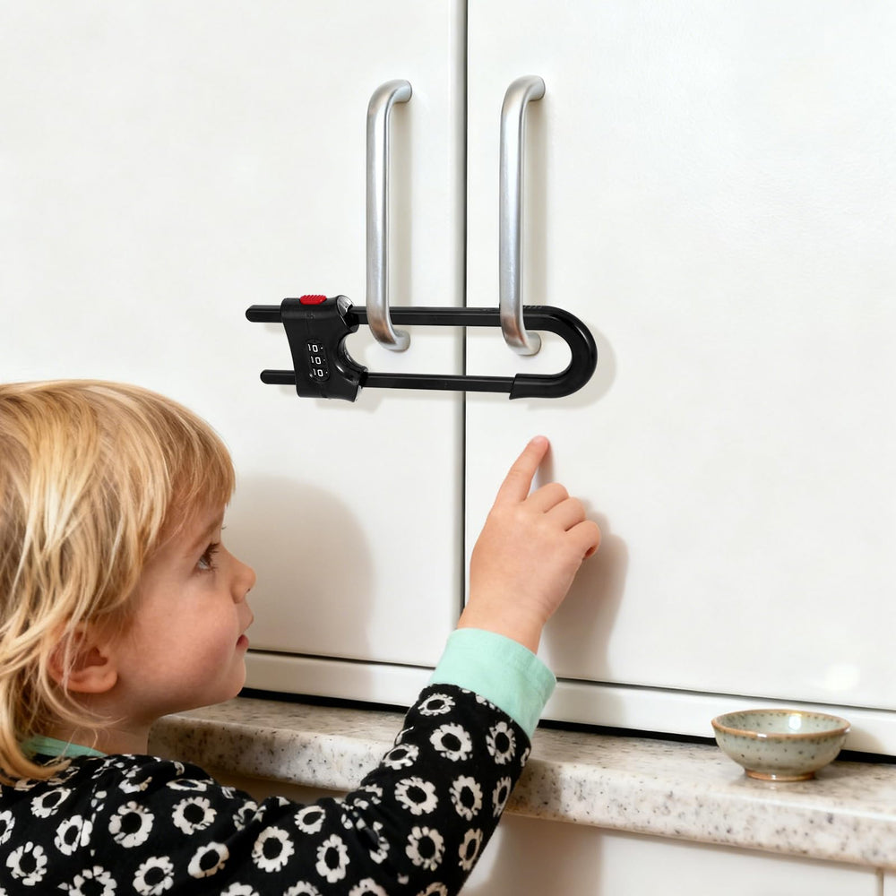URYAZO multi-function cabinet safety solution in various home settings.