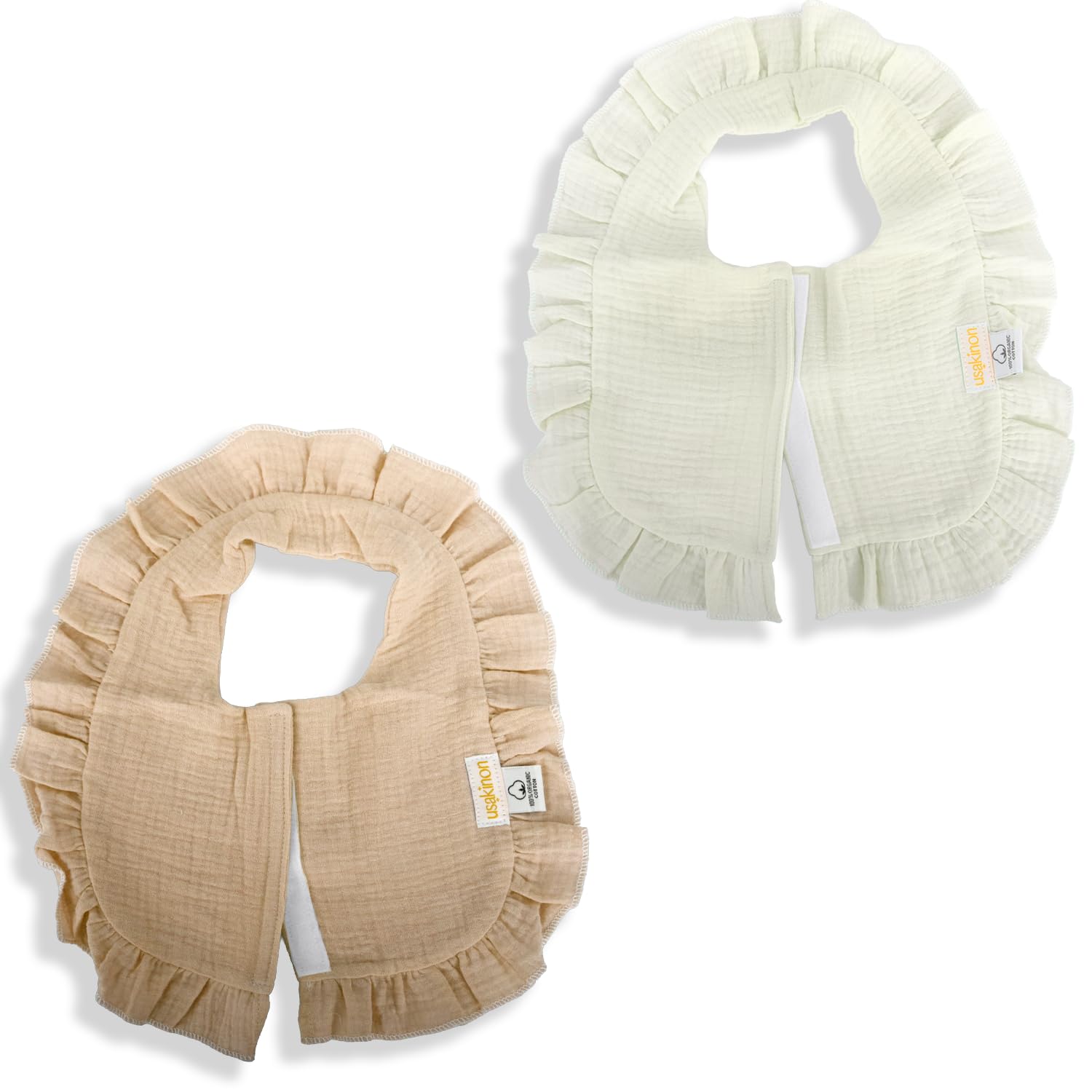 usakinon bib front closure for quick changes and secure fit during messy drool.