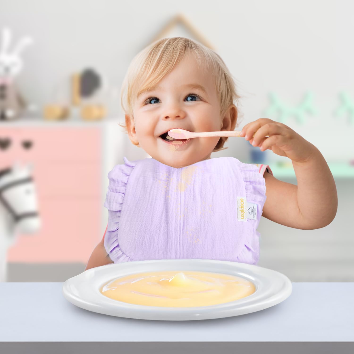usakinon absorbent bib protects clothing from drool and messes