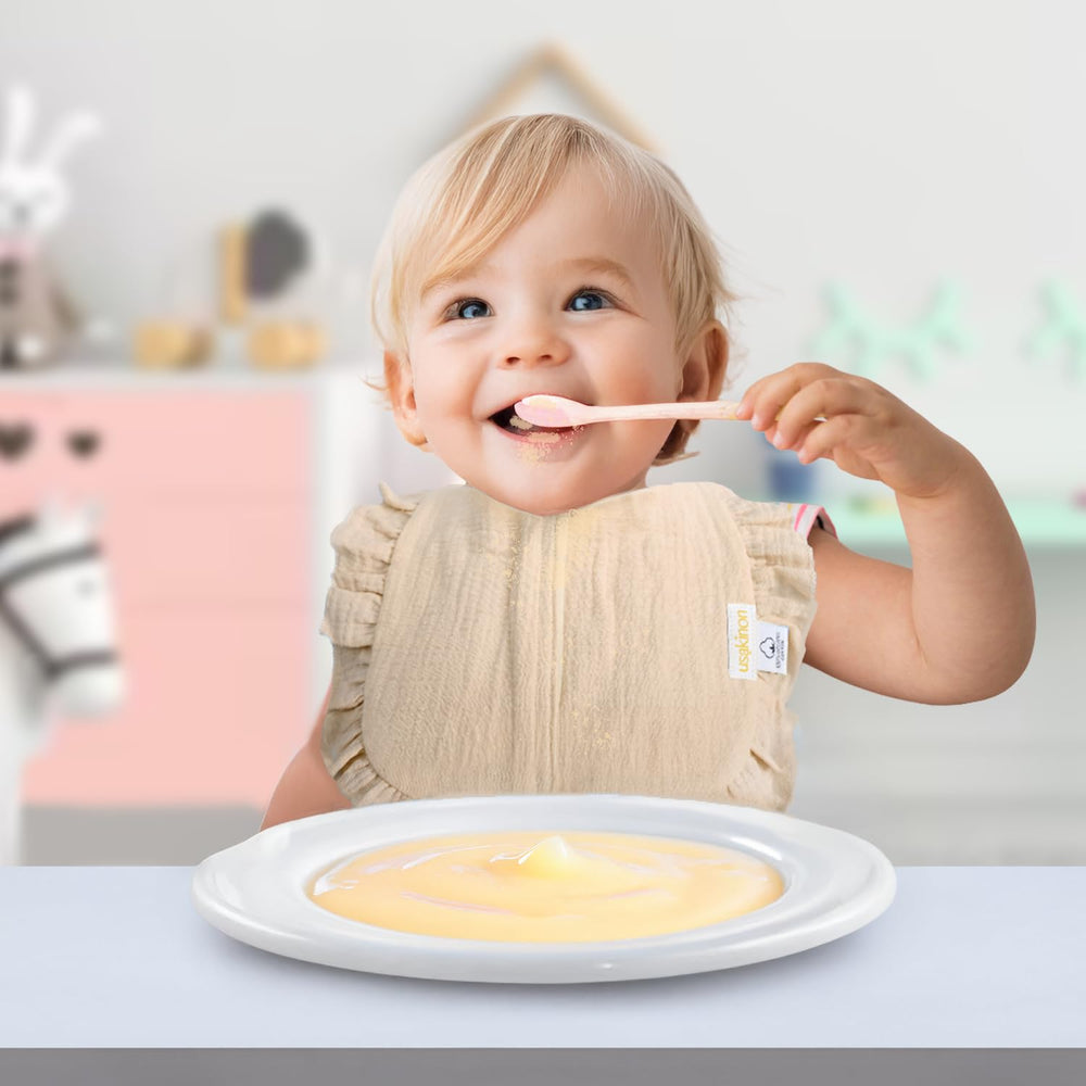 usakinon organic bib earth tones for natural look and gentle wear.