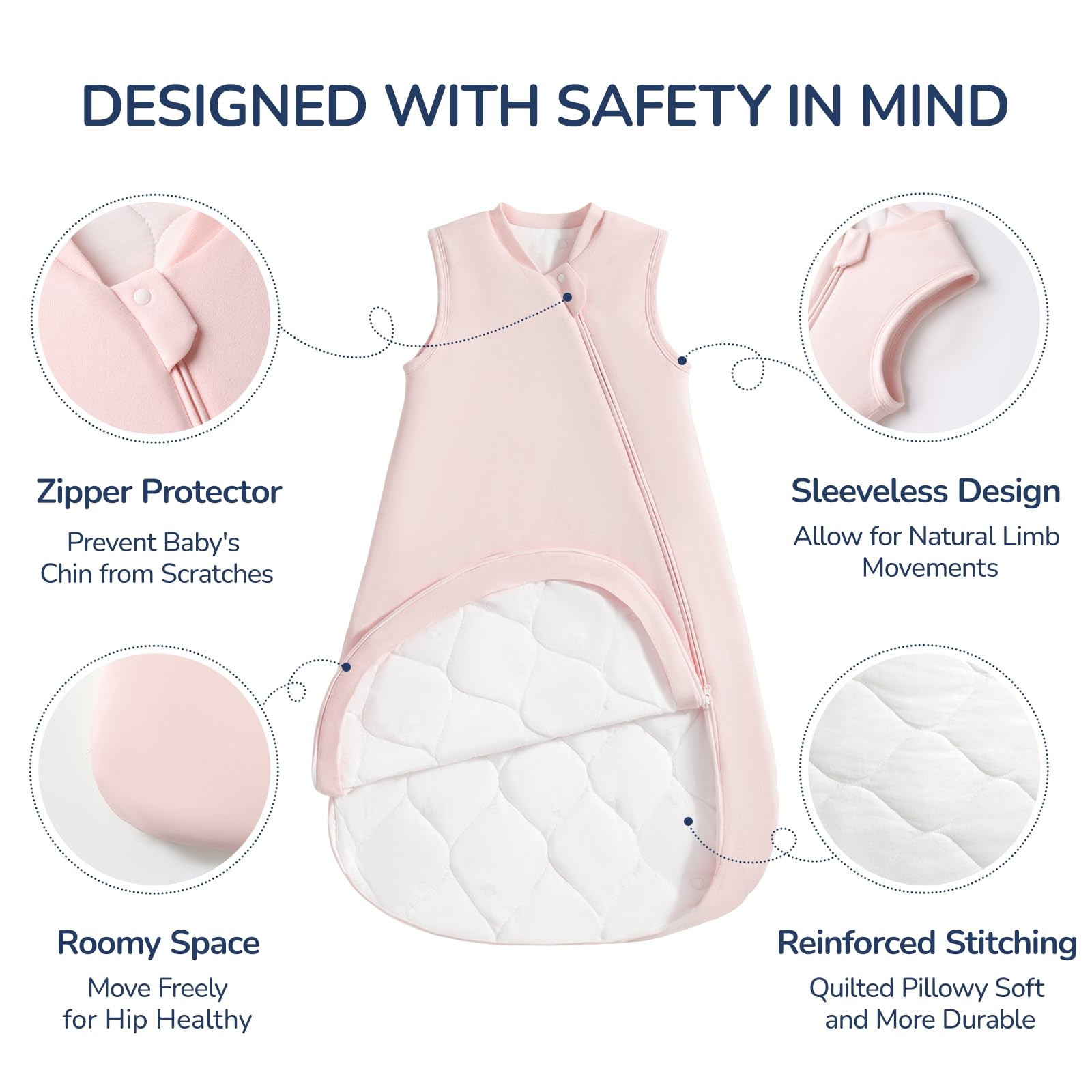 usbettas 2.5 tog baby sleep sack fabric close-up reveals soft combed cotton texture.