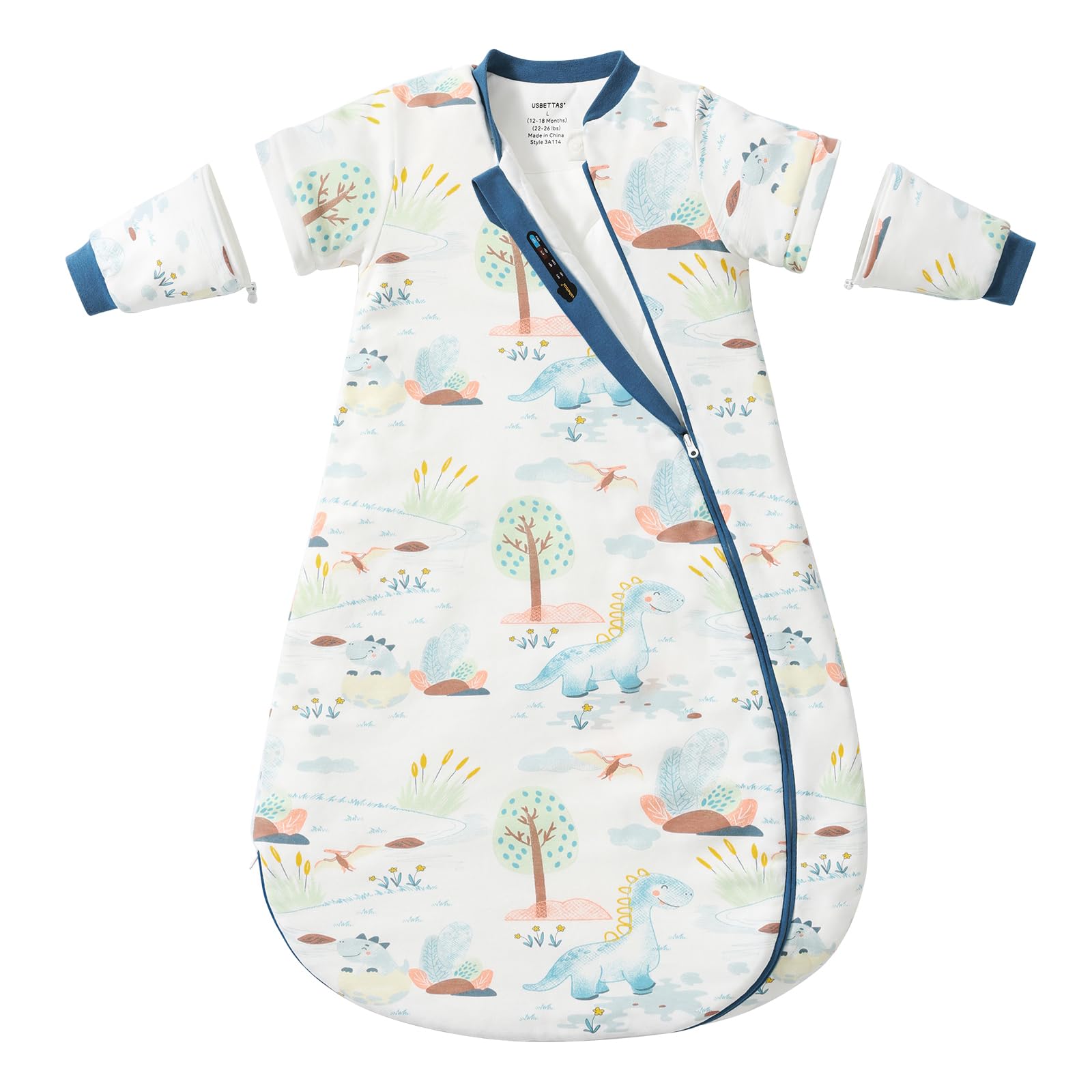 Usbettas baby sleep sack with dinosaur pattern keeping baby cozy during winter nights